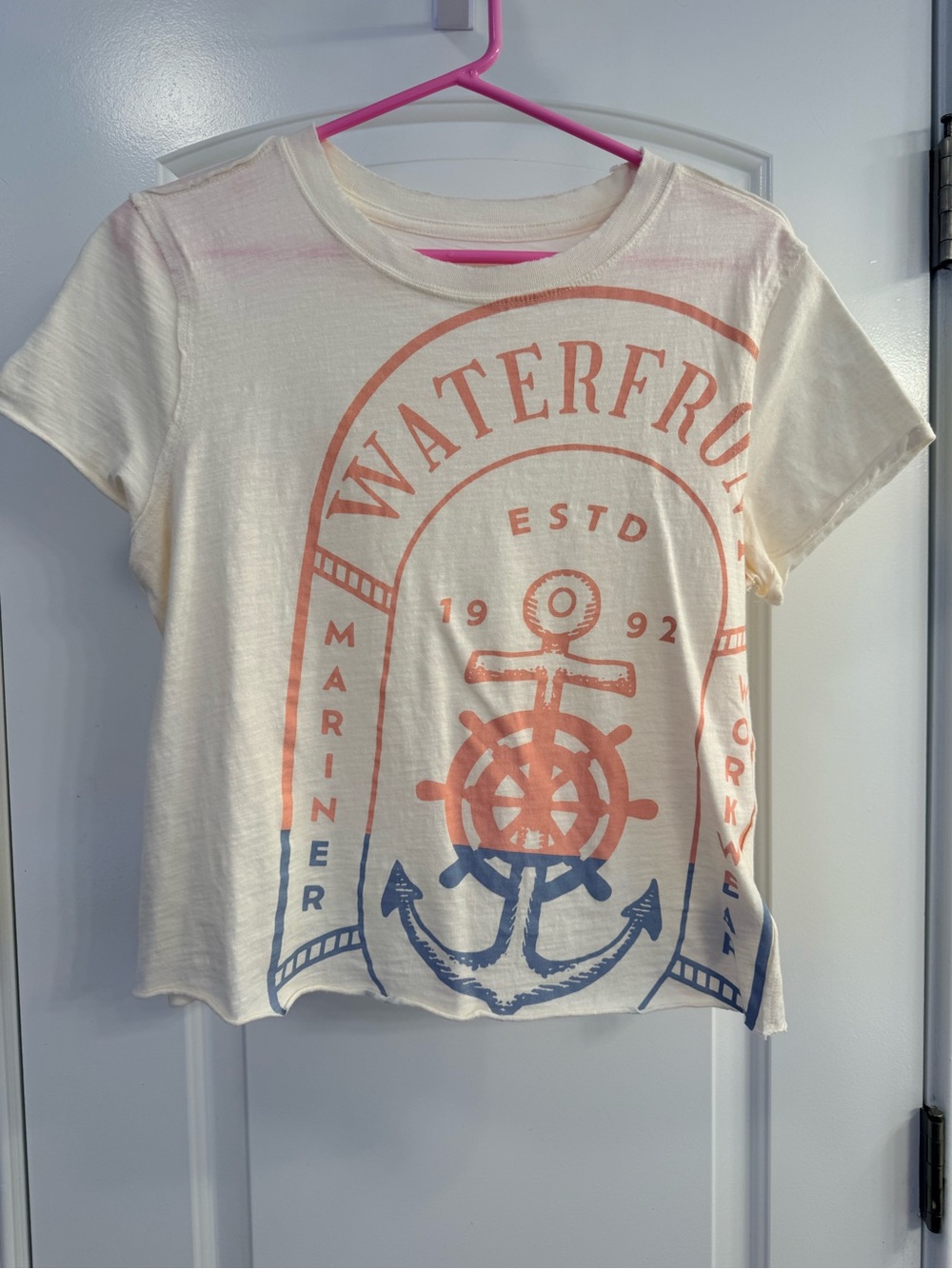 Maeve Cream Short-Sleeve Tee with Coral & Navy Nautical Graphic